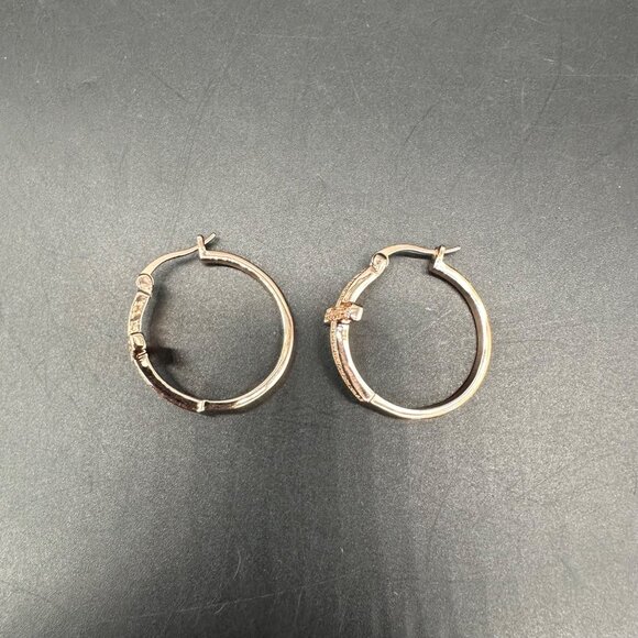 Cross Hoop Earrings Rose Gold Color Rhinestone Bling Jewelry Religious - Picture 3 of 7